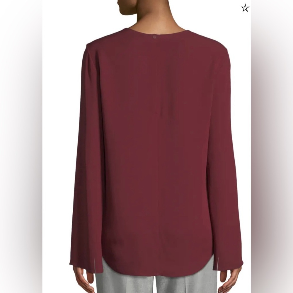 Theory "Bringham" blouse in classic silk georgette burgundy size small like new - Picture 3 of 11